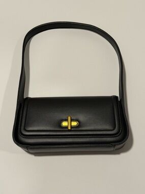 Rachel Zoe Black Leather Shoulder Bag with Gold Turn-Lock Accent